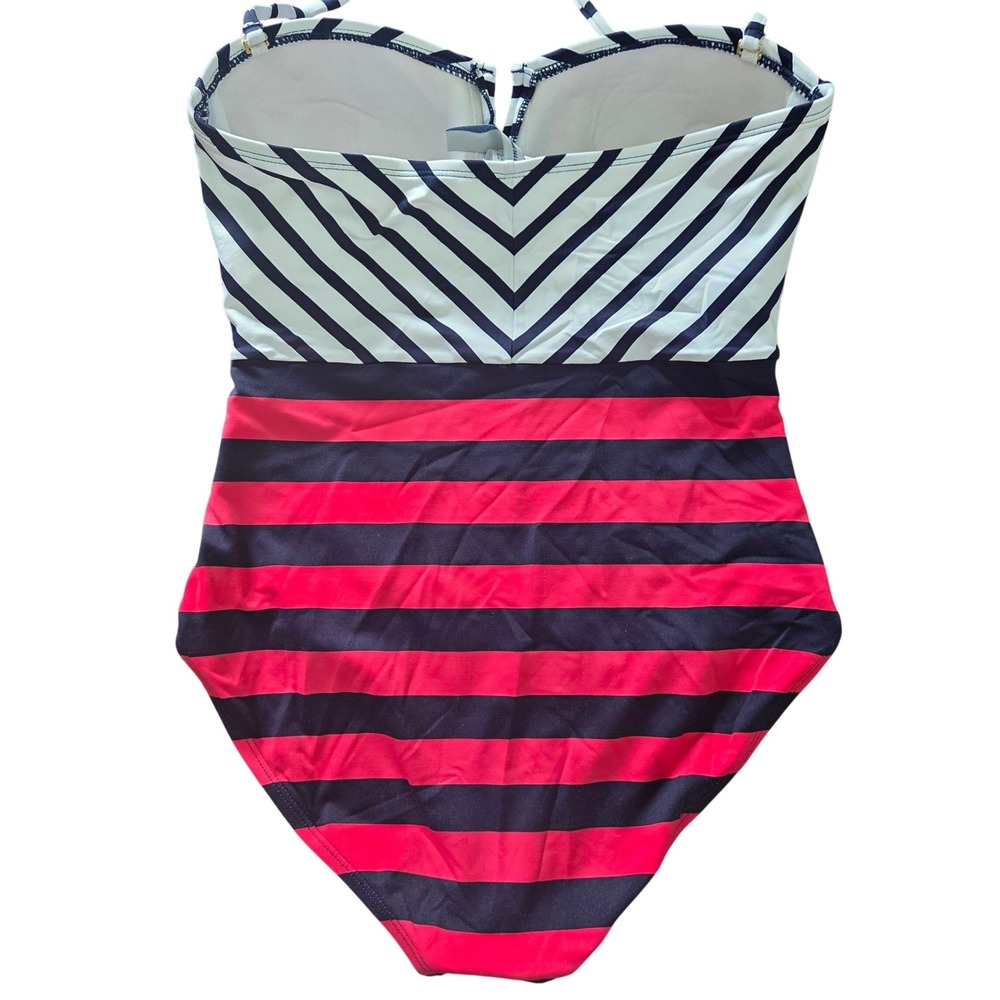 Tommy Bahama Bandeau One Piece Swimsuit Size 8 Ruched Nautical Stripe - Picture 2 of 6